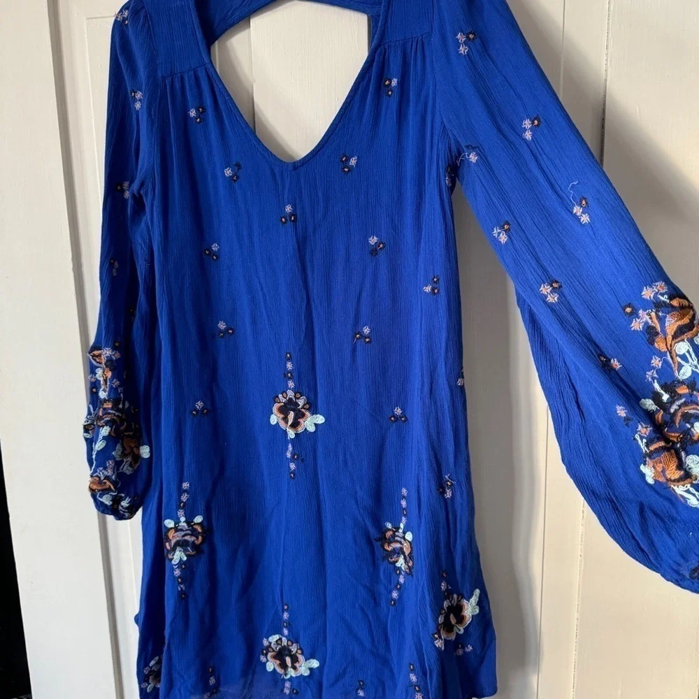 Free People Blue Embroidered Open Back Long Sleeve Dress - Picture 7 of 15